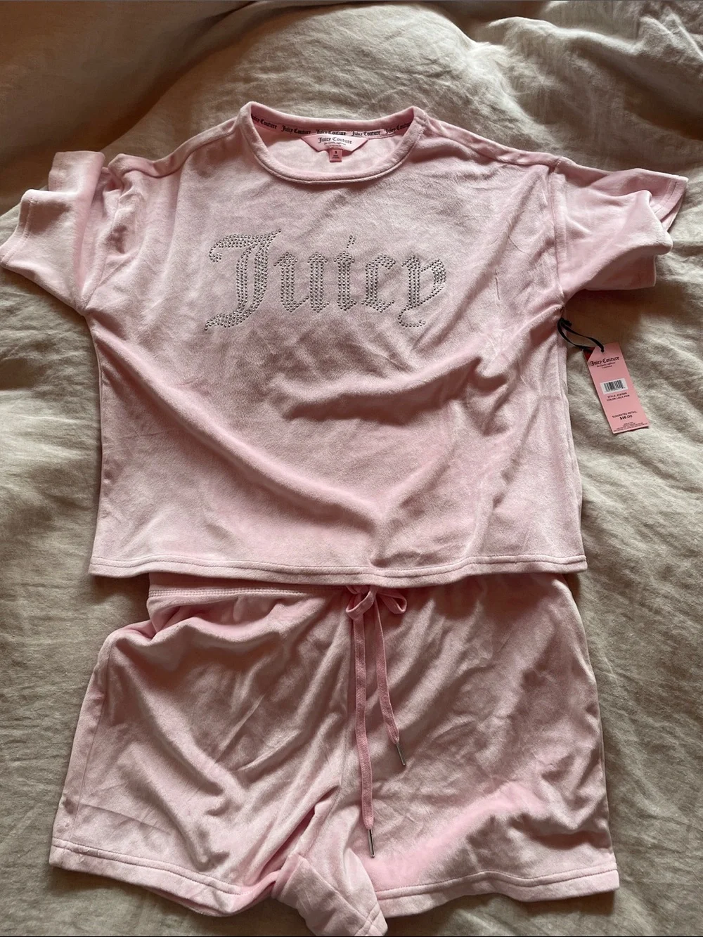 Juicy Couture Light Pink Rhinestone Logo Velour Lounge Set